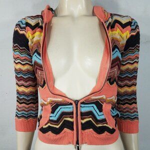 Missoni for Target coral brown blue Chevron full zip cardigan sweater ladies XS